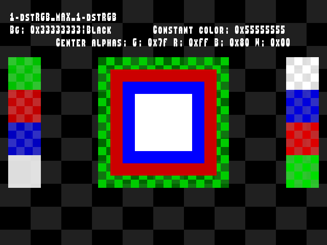 No alpha test result for Blend_tests::1-dstRGB_MAX_1-dstRGB