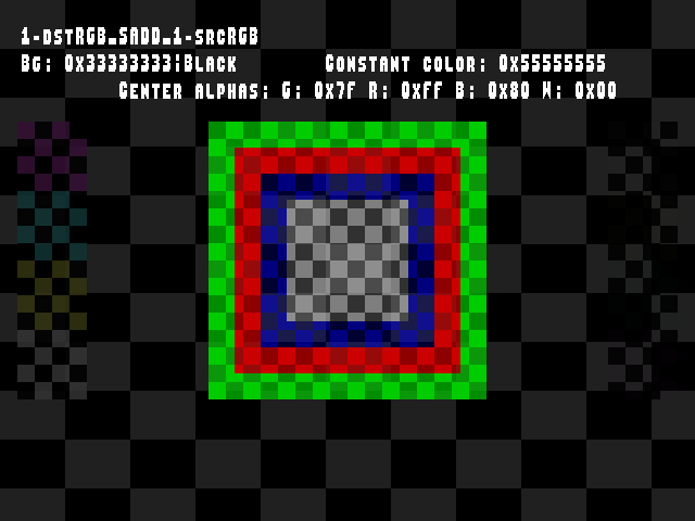 No alpha test result for Blend_tests::1-dstRGB_SADD_1-srcRGB