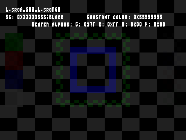 No alpha test result for Blend_tests::1-srcA_SUB_1-srcRGB