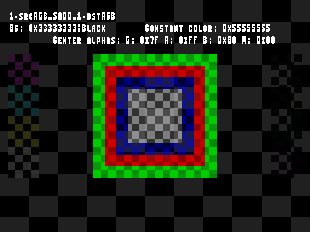 No alpha test result for Blend_tests::1-srcRGB_SADD_1-dstRGB
