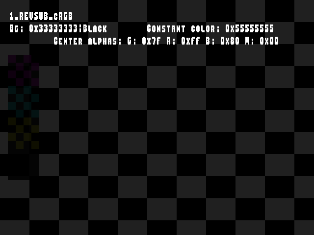 No alpha test result for Blend_tests::1_REVSUB_cRGB