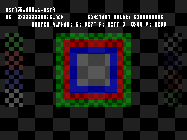 No alpha test result for Blend_tests::dstRGB_ADD_1-dstA