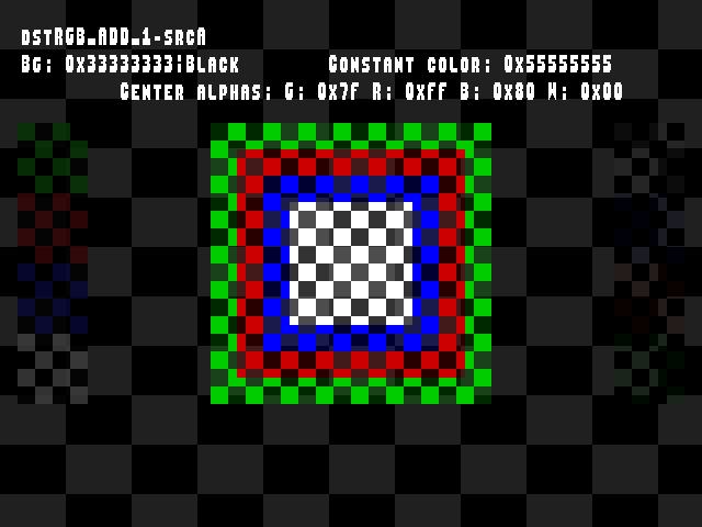 No alpha test result for Blend_tests::dstRGB_ADD_1-srcA