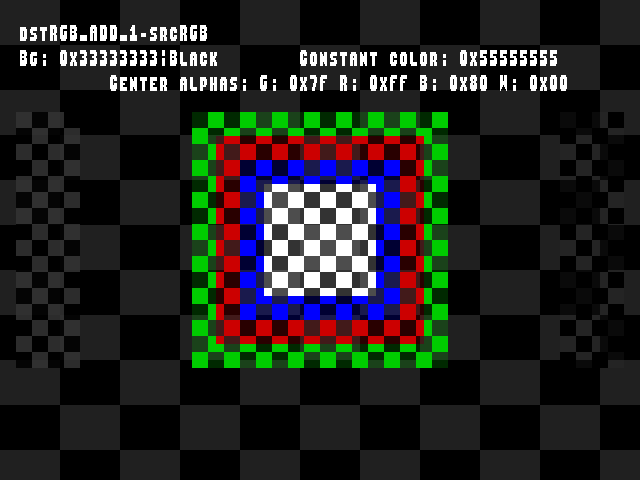 No alpha test result for Blend_tests::dstRGB_ADD_1-srcRGB