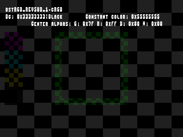 No alpha test result for Blend_tests::dstRGB_REVSUB_1-cRGB