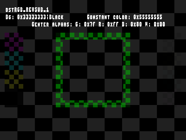 No alpha test result for Blend_tests::dstRGB_REVSUB_1