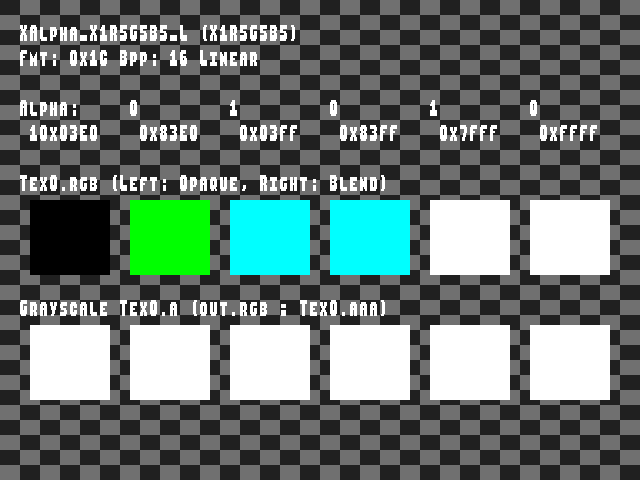 No alpha test result for Texture_format::XAlpha_X1R5G5B5_L