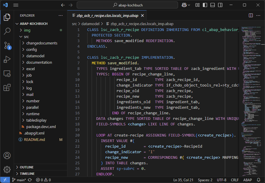 Screenshot Visual Studio Code mit ABAP-Syntaxhighlighting
