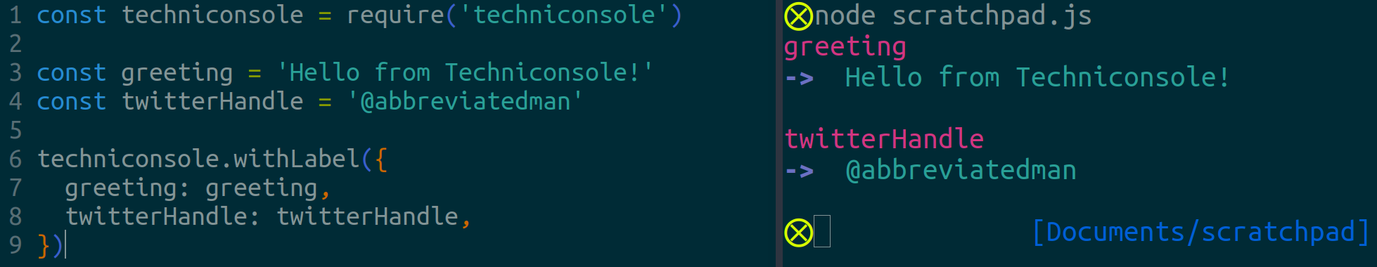 a screenshot of two values being passed into `withLabel`