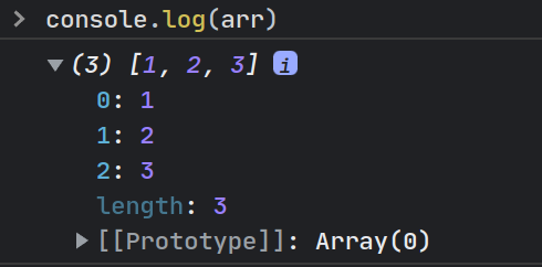 Logging an array to the console shows its object structure
