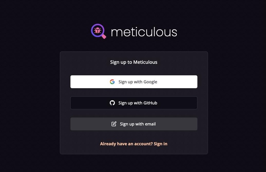 Meticulous sign up page