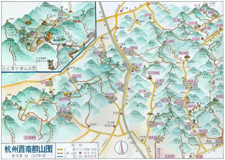 杭州西南群山图（张友春绘）