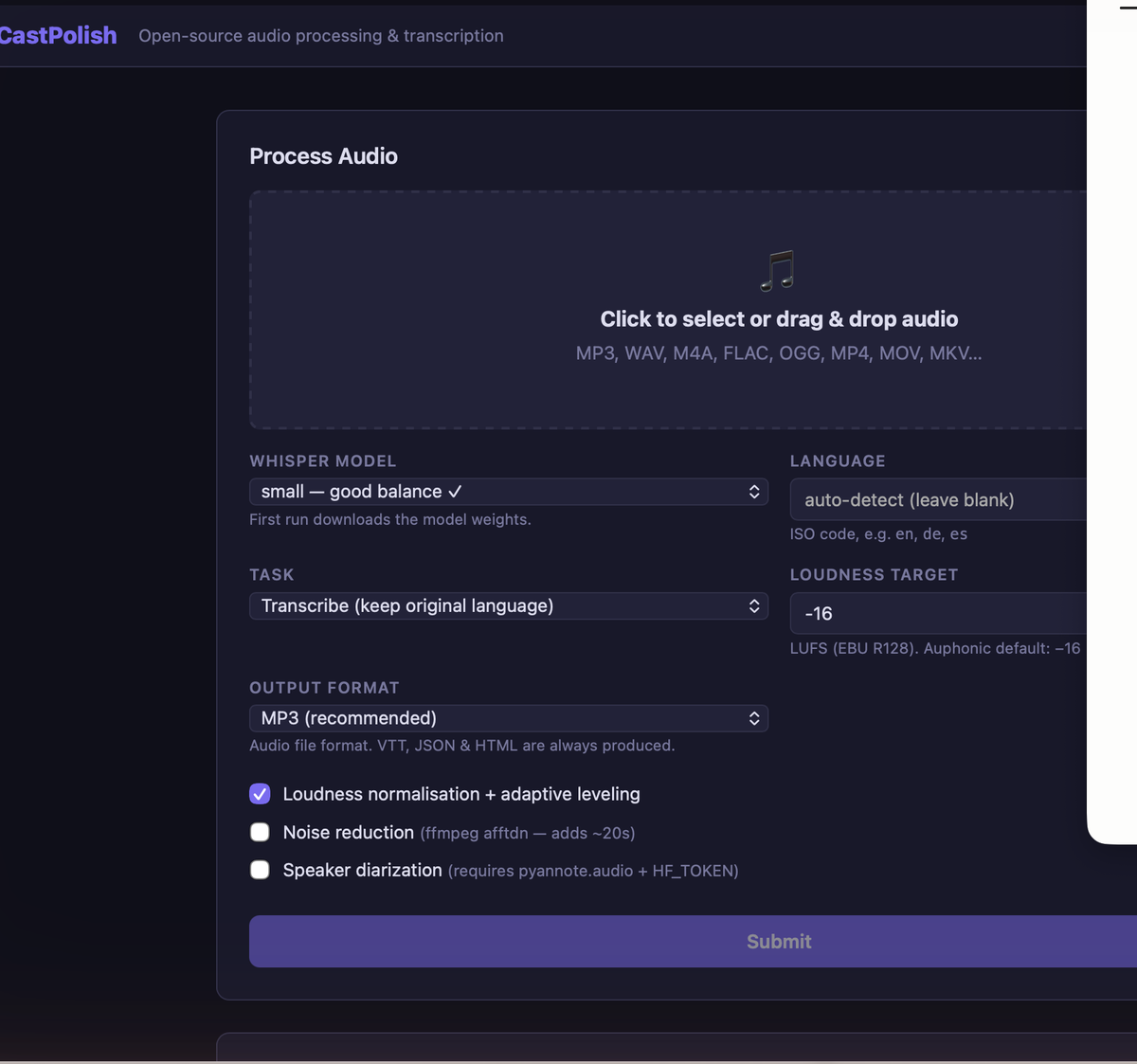 CastPolish Process Audio UI