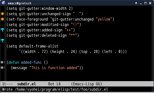 Screenshot of using full-width character as diff sign