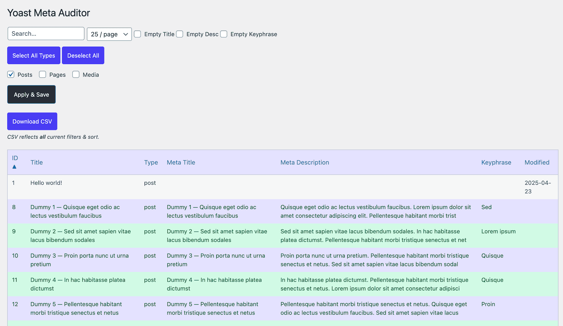 Audit table screenshot