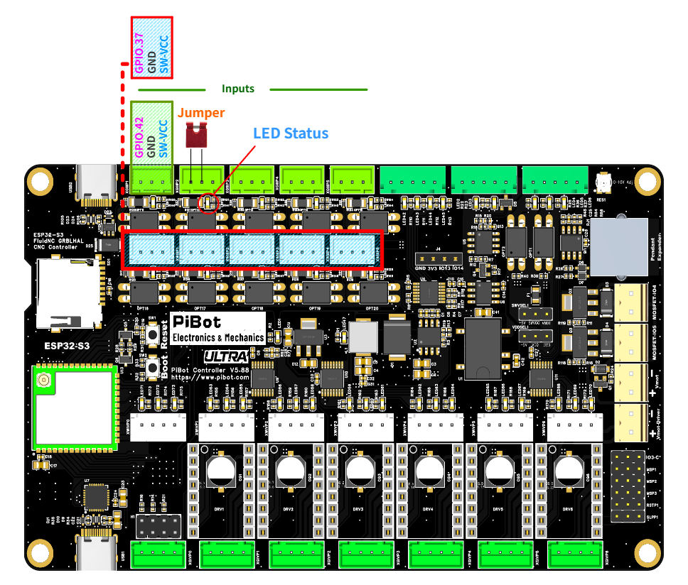PiBot V5.88 Ultra probe and endstop input jumper test