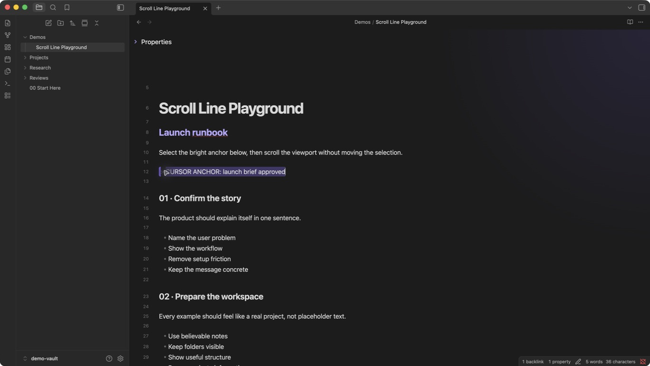 Scroll Line keeps the text selection fixed while moving the viewport