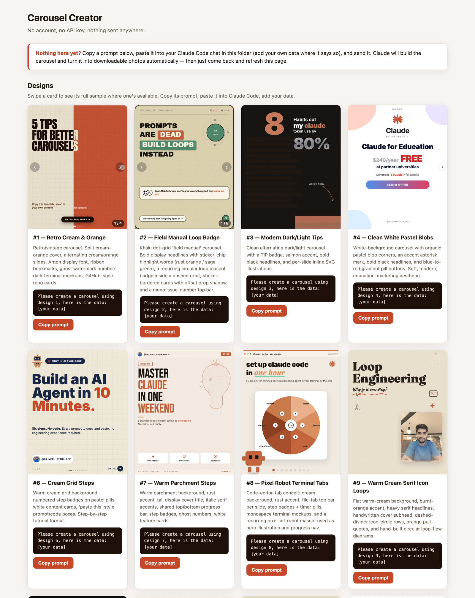 Carousel Creator — Instagram & LinkedIn Swipe Carousels via Claude Code preview 1