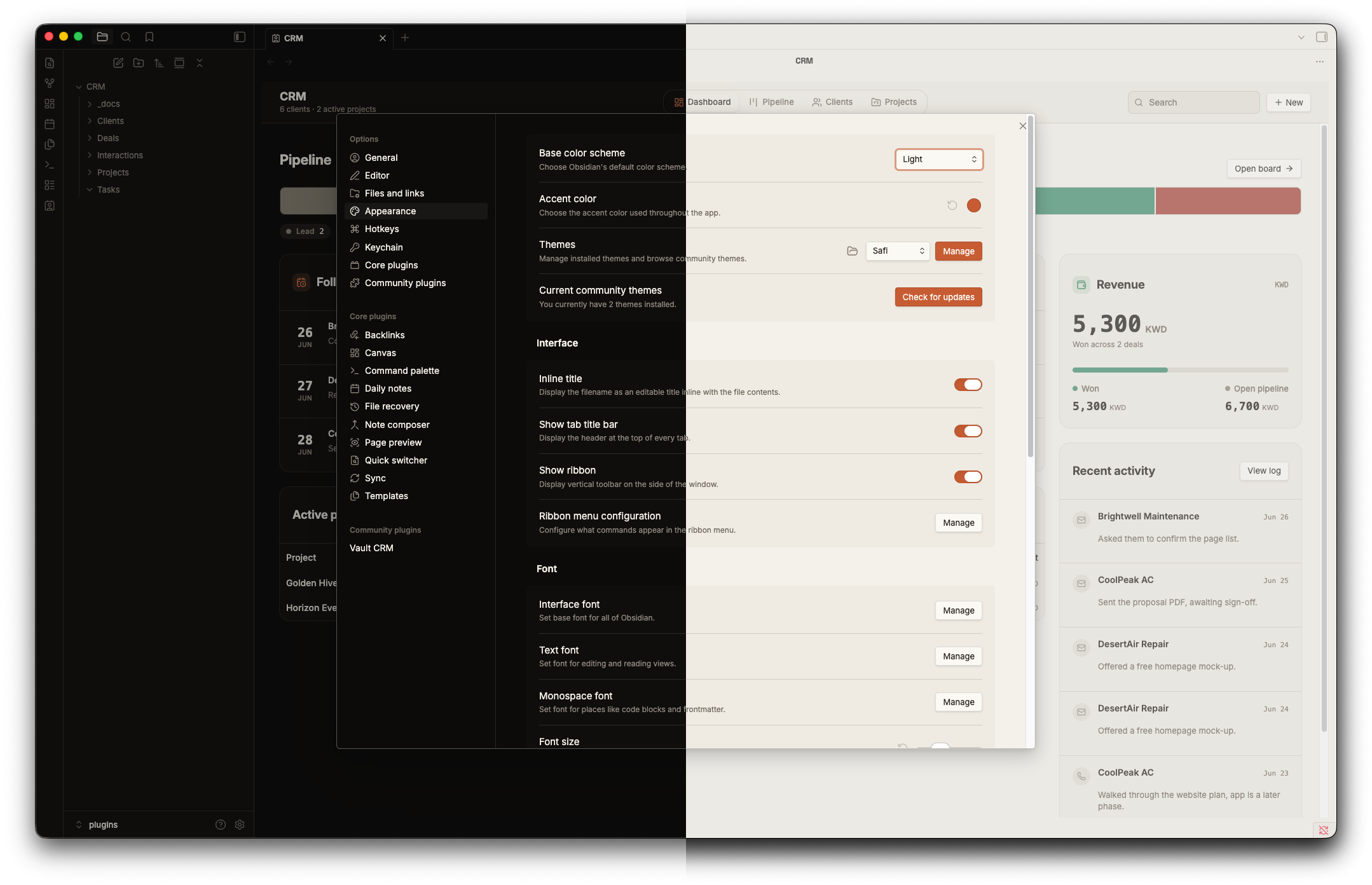 Safi theme, dark and light