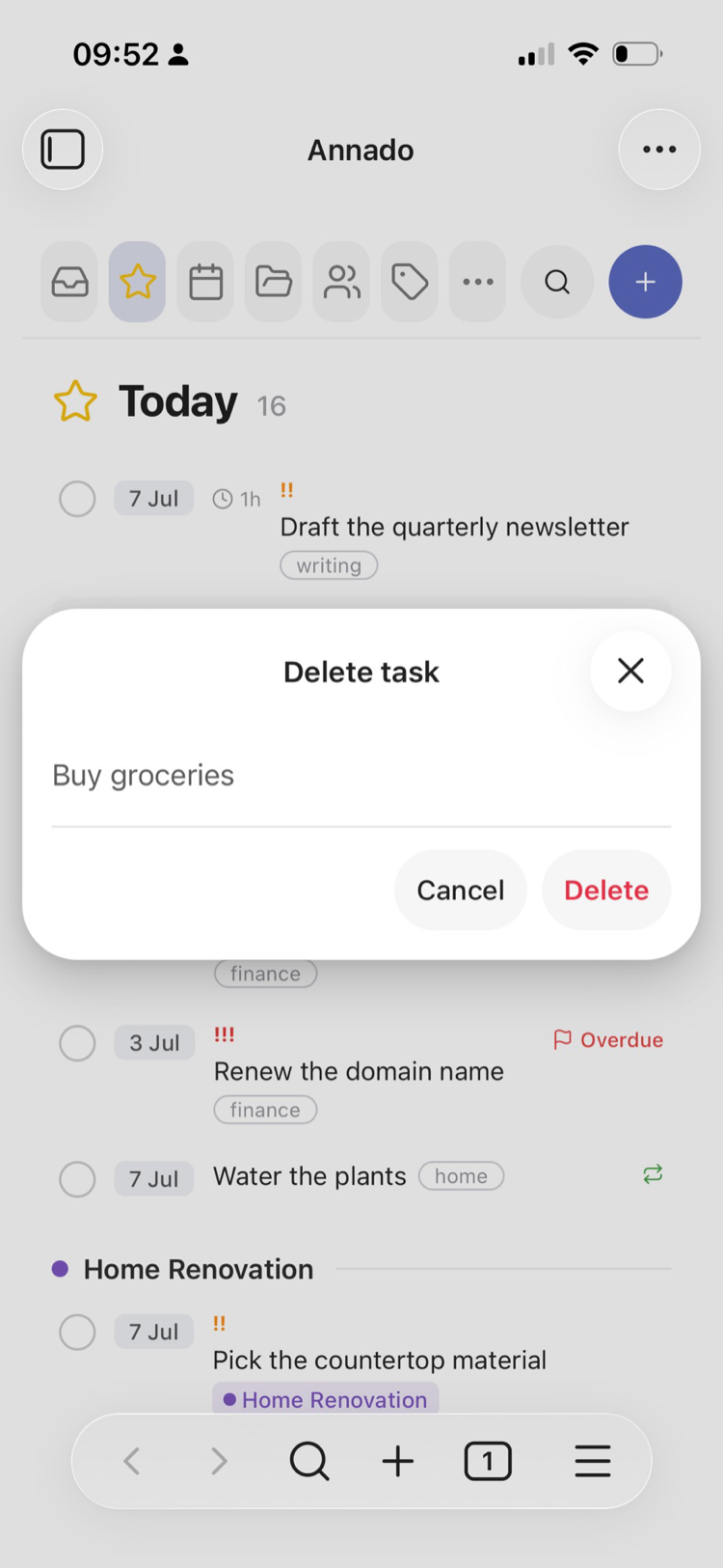 Delete confirmation dialog