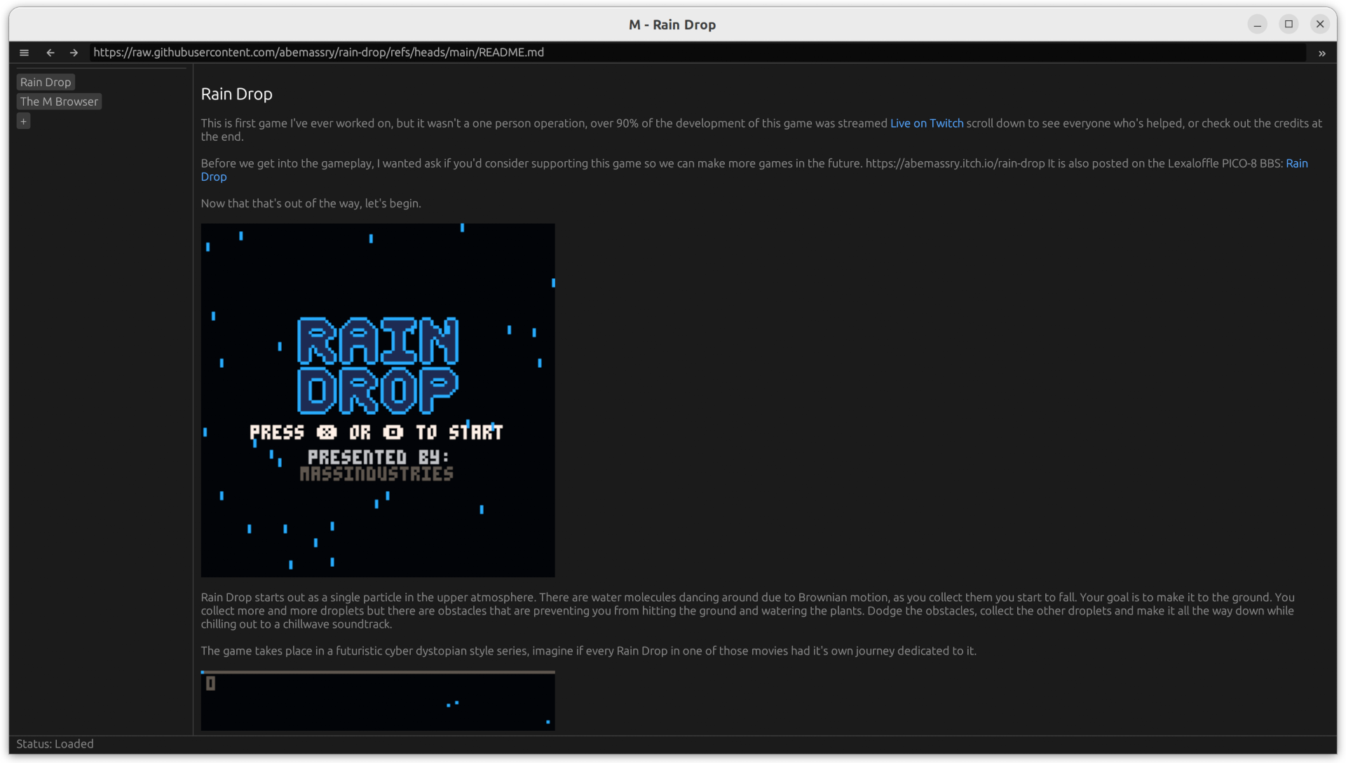 screenshot of M Browser displaying markdown