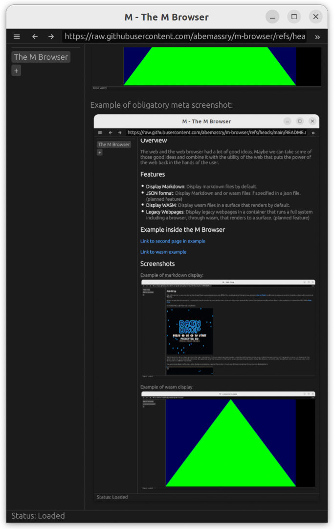 screenshot of M Browser displaying itself