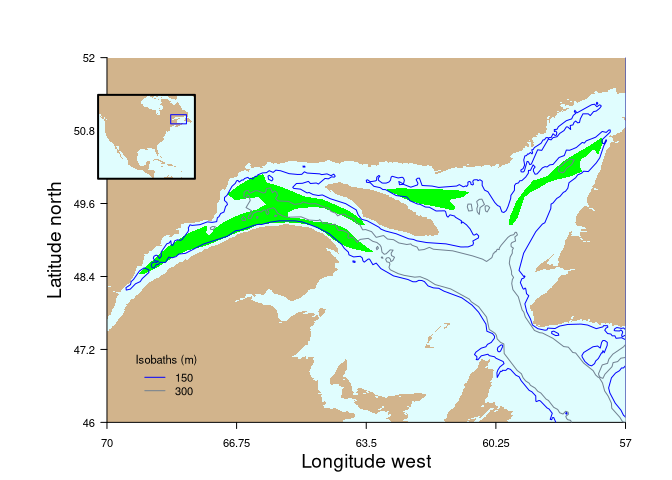 Figure 1: Map of the Gulf of St Lawrence showing the main turbot fishing areas.