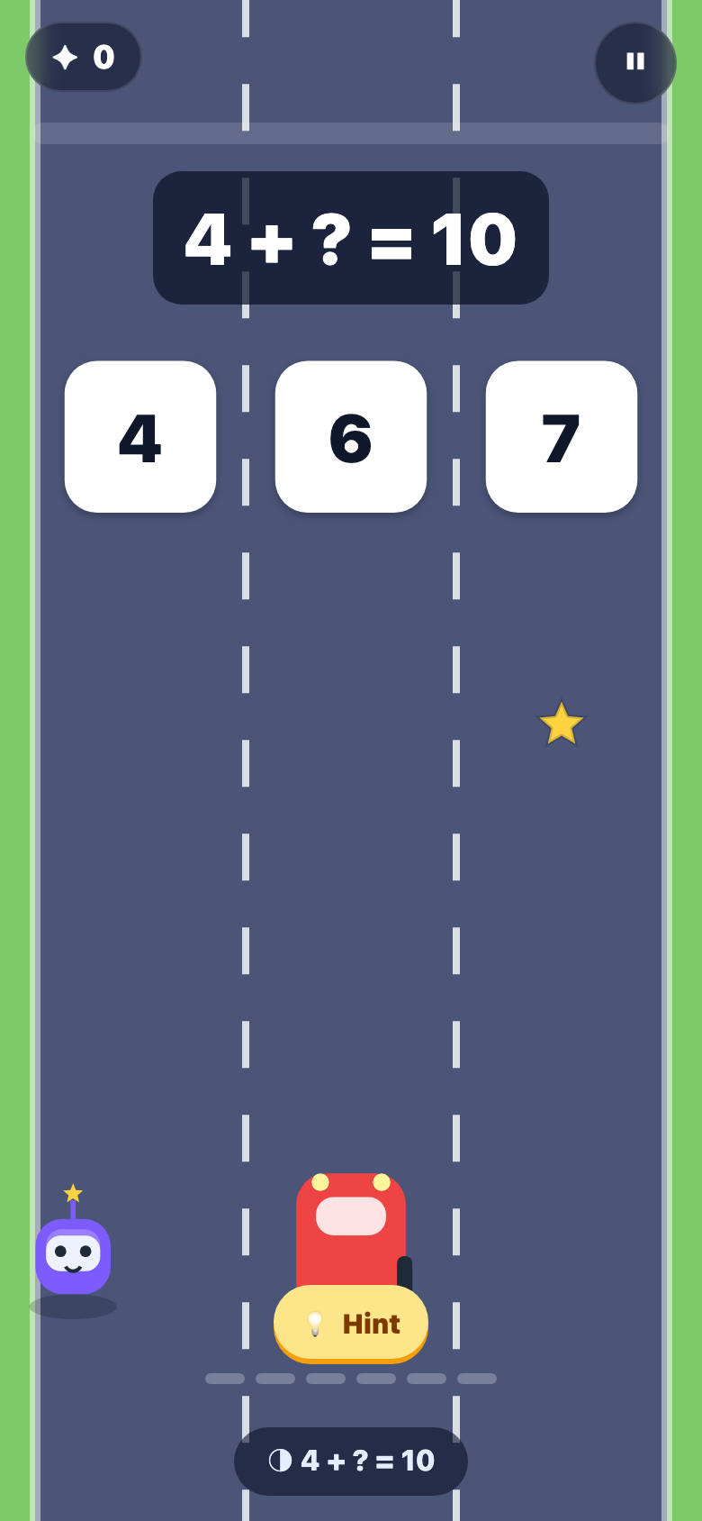 Gameplay — steer into the lane with the right answer
