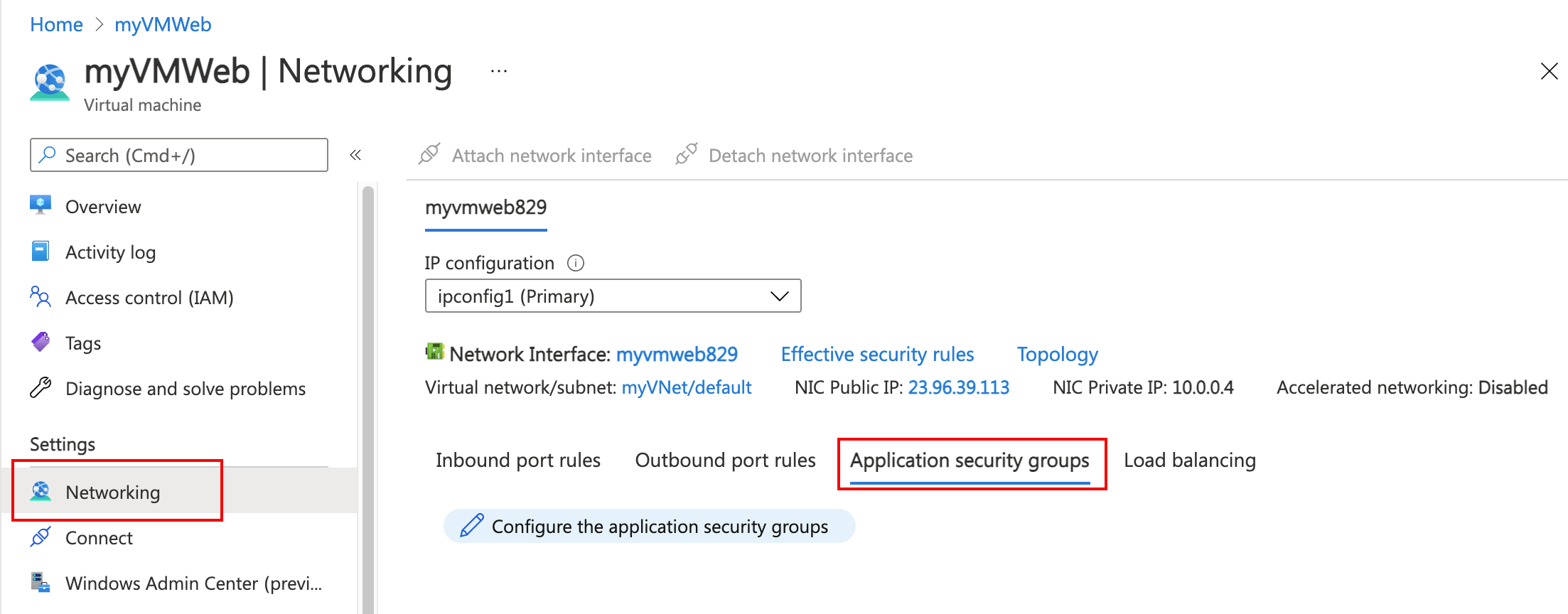 Configure application security groups.