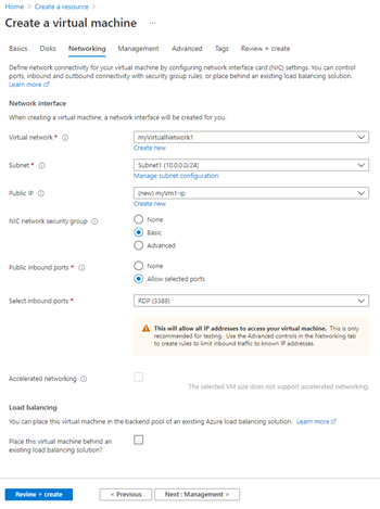 Screenshot of virtual machine networking tab configuration.