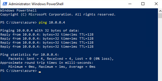 Screenshot of myVM2 pinging myVM1.