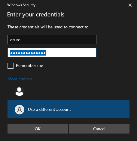 Screenshot of RDP credential screen.