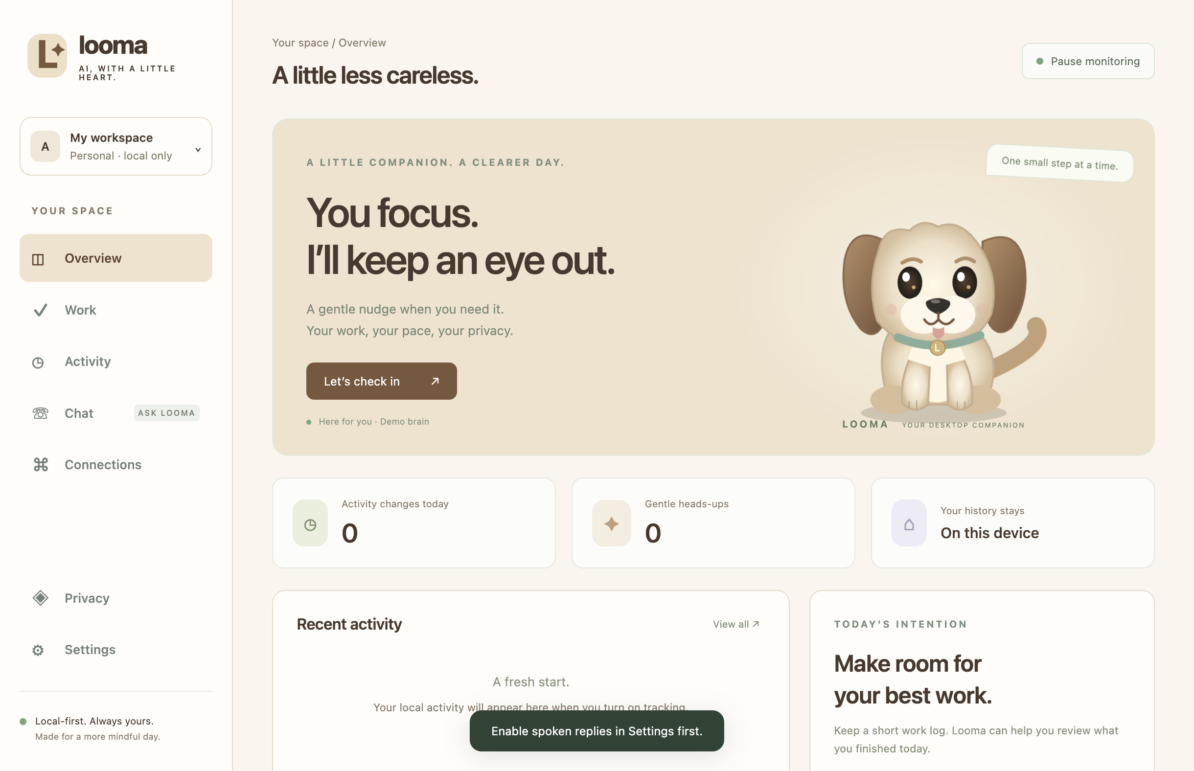 Looma desktop dashboard screenshot