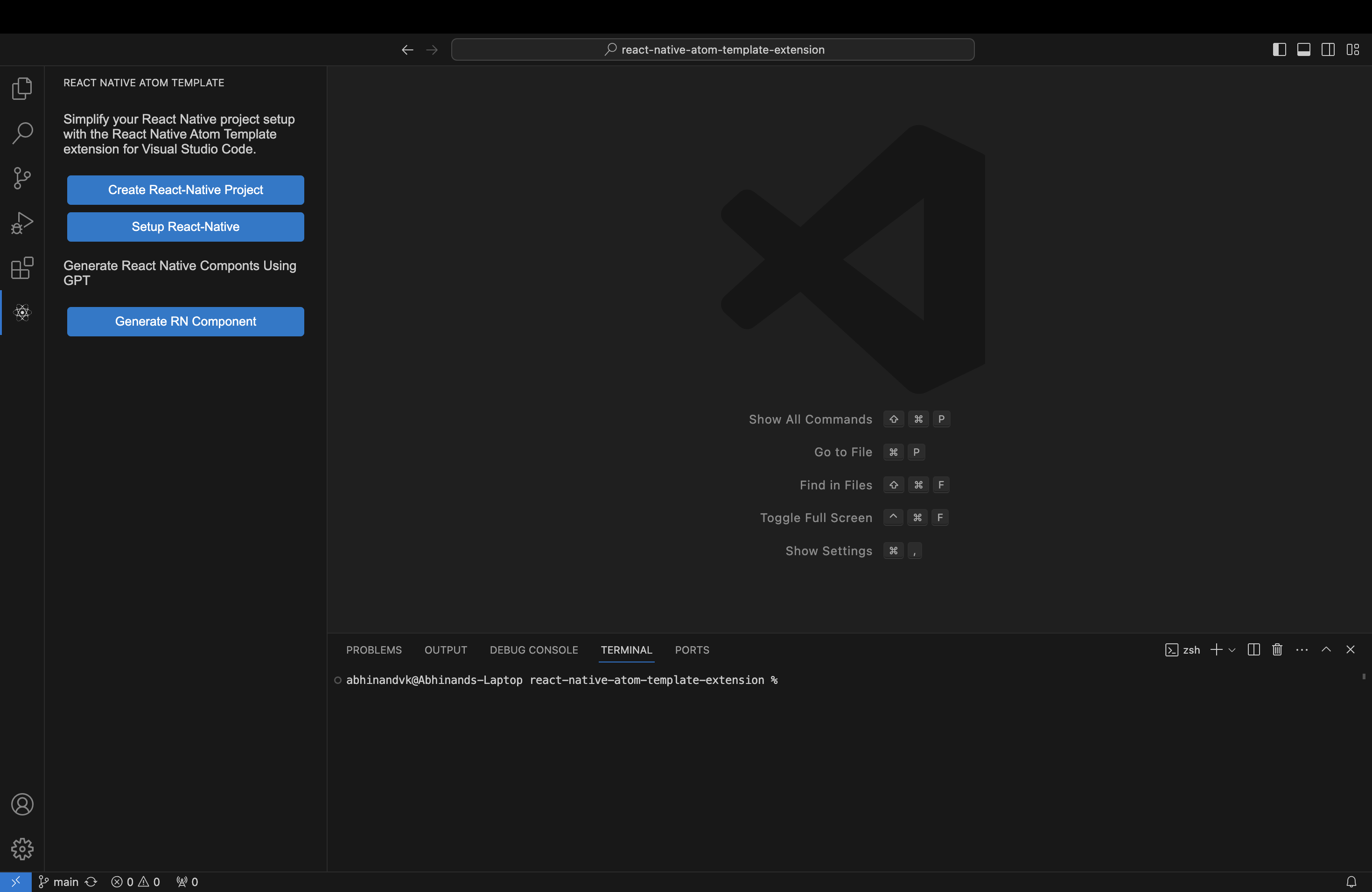 React Native Atom Template extension sidebar