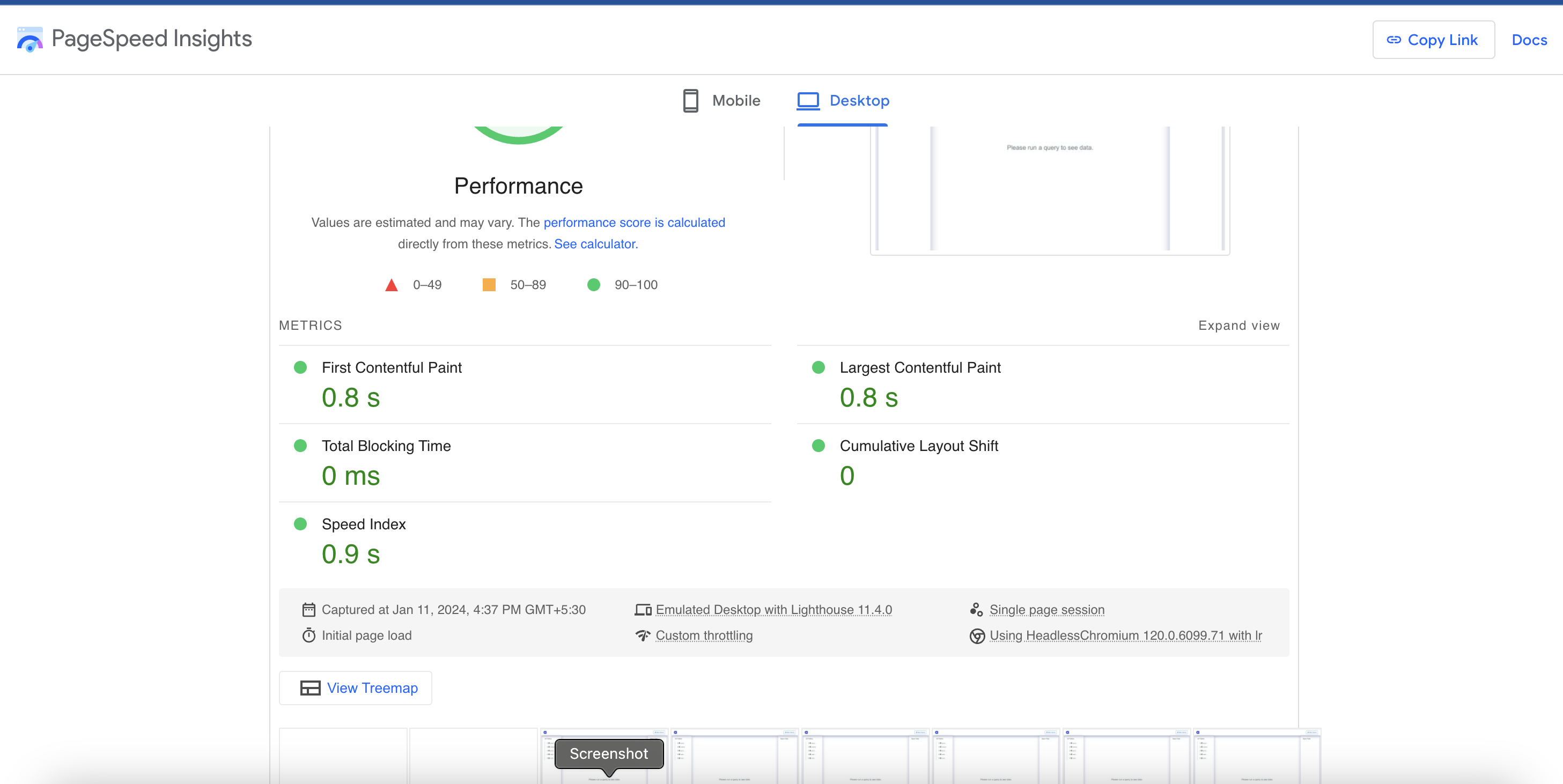 Screenshot 1 from PageSpeed Insights