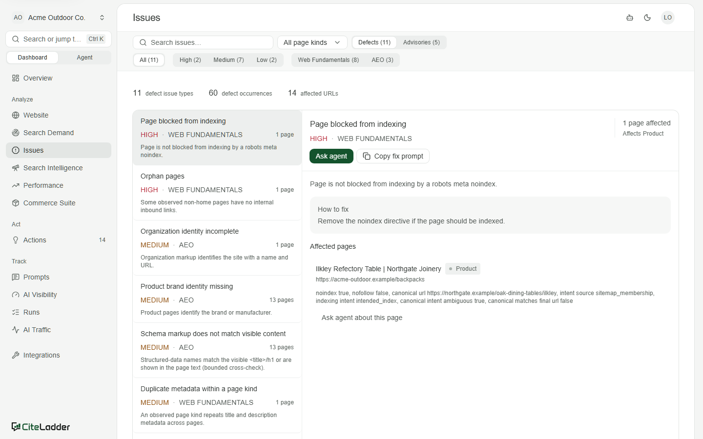 Issues with impact, affected pages and how to fix