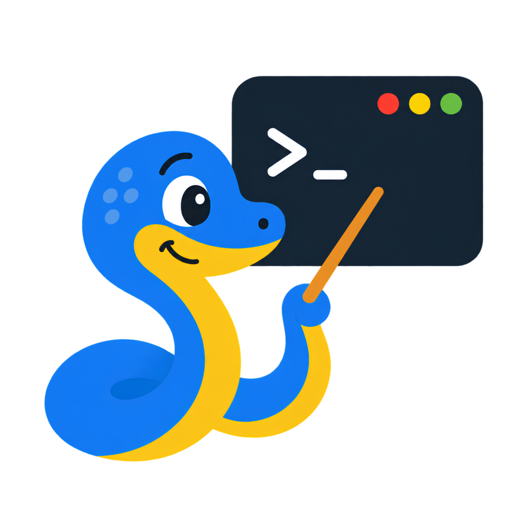 Pythonlings logo: a blue and yellow snake pointing at a terminal window