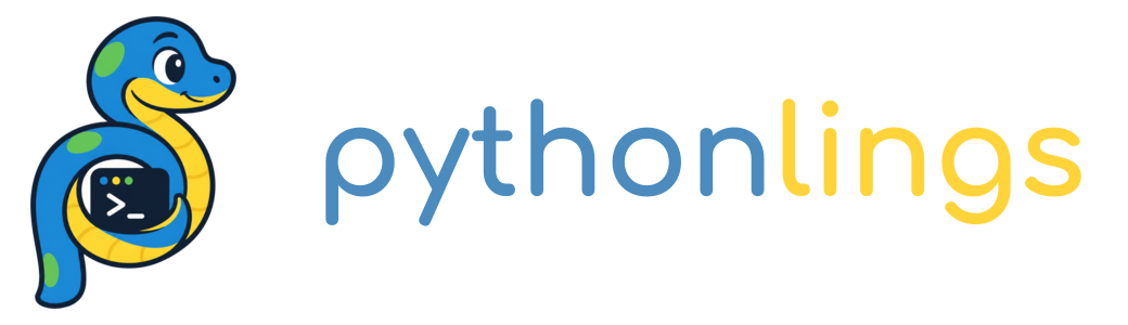 Pythonlings logo: a blue and yellow snake holding a terminal window