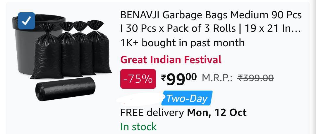 Grab : Garbage Bags (Pack of 3, 90pcs) at Rs.99 Regular Price 199+