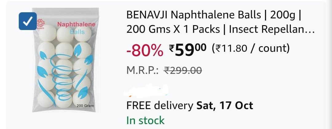 **Grab :** Naphthalene Balls (200g ) @ Rs.59