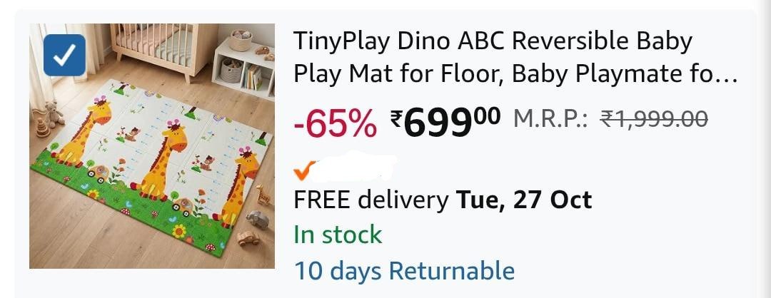 GRAB : Waterproof Baby Playmat @ Rs.699