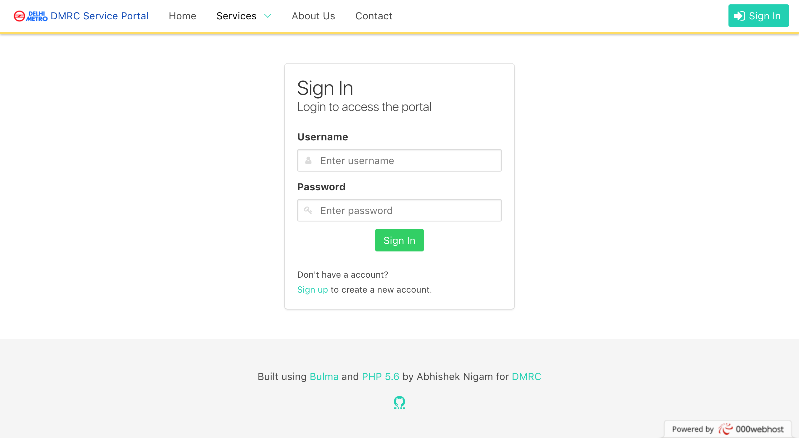 login page