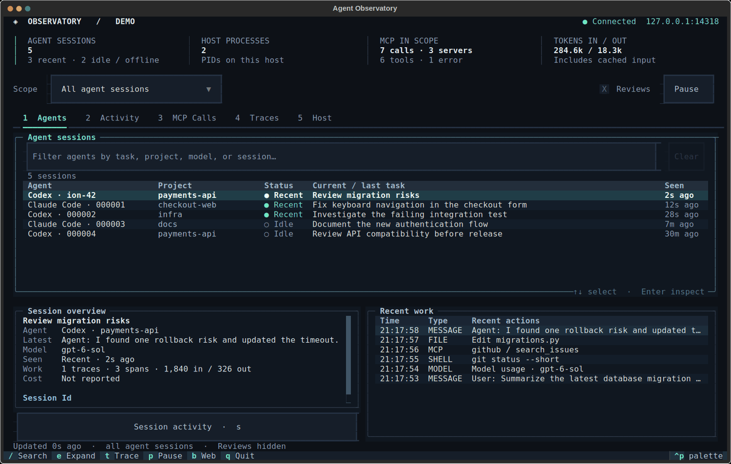 Terminal walkthrough with synthetic records