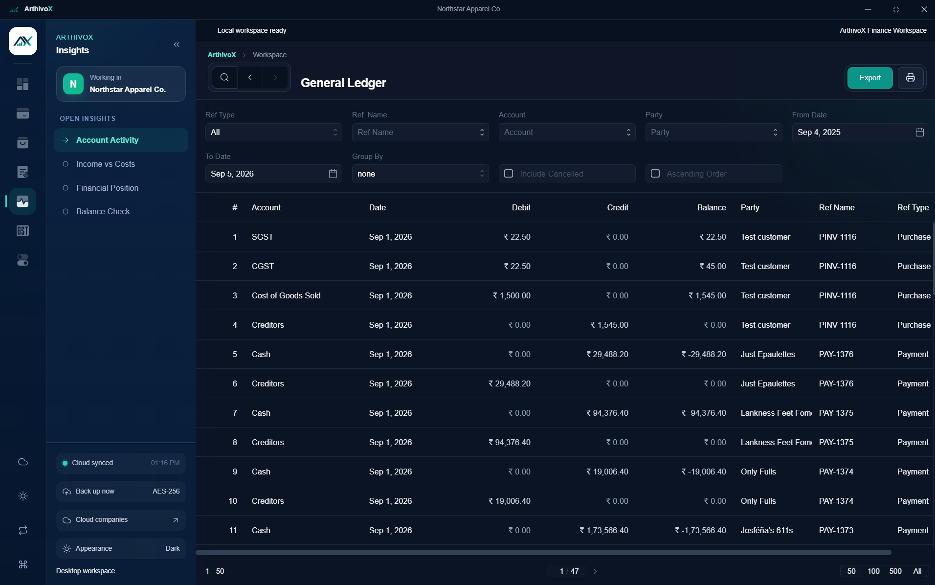 ArthivoX general ledger