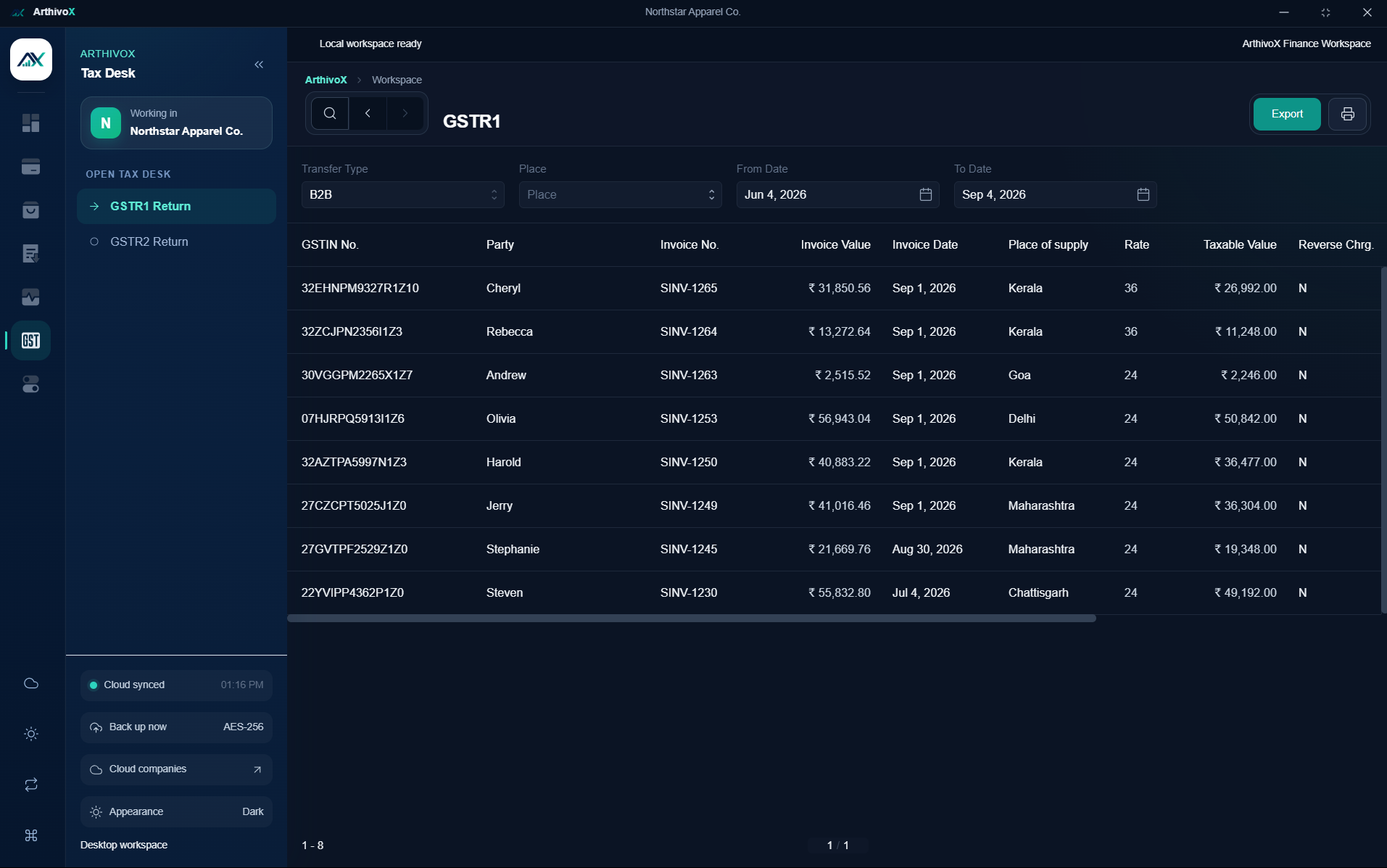 ArthivoX GST return