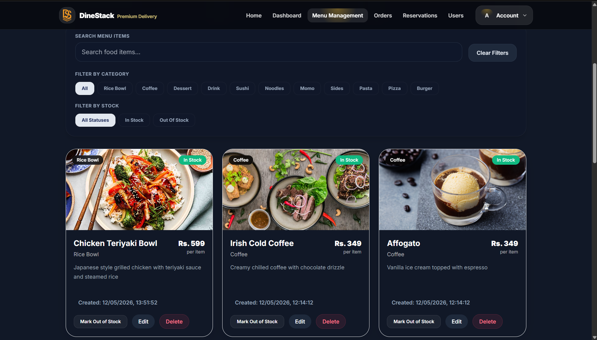 DineStack admin menu management