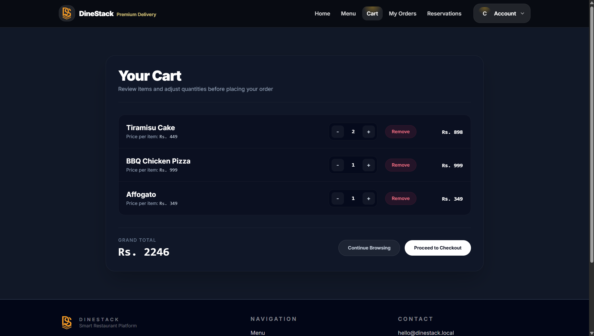 DineStack cart