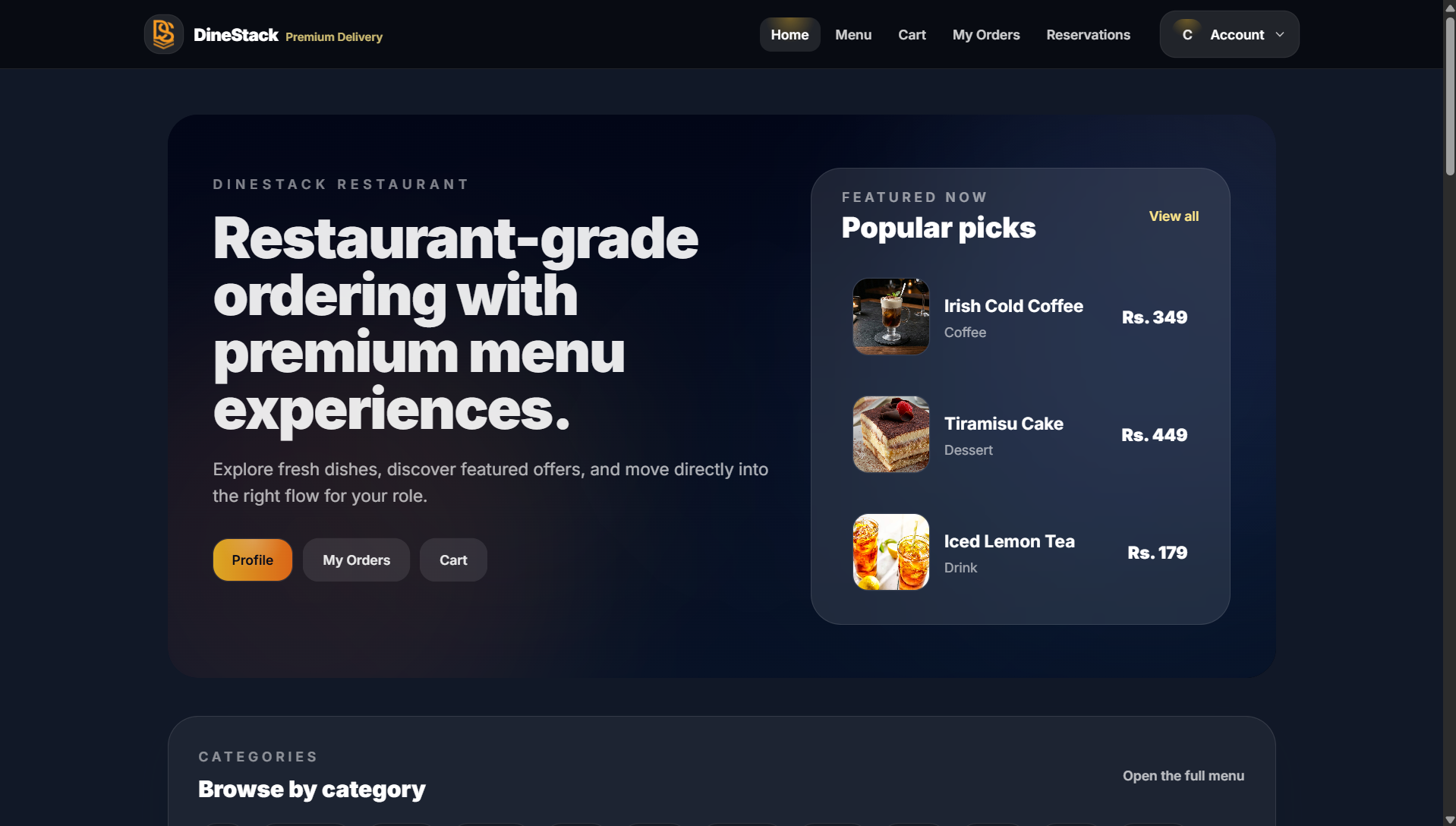 DineStack restaurant customer interface