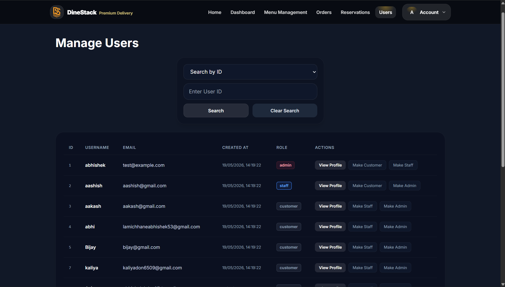 DineStack user management