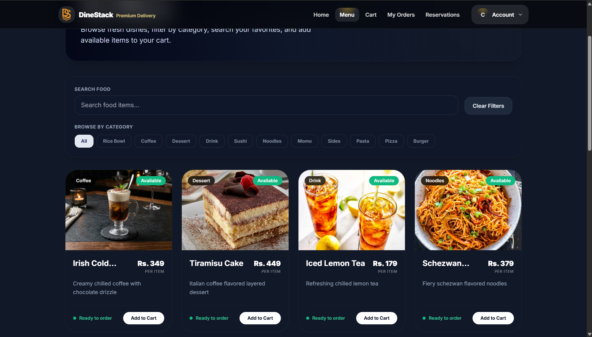 DineStack menu